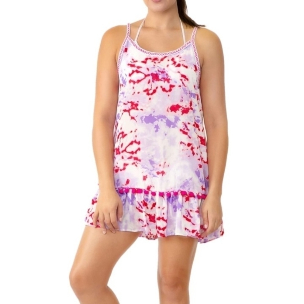 Miken Purple And Pink Pom Pom Swim Cover Up XS